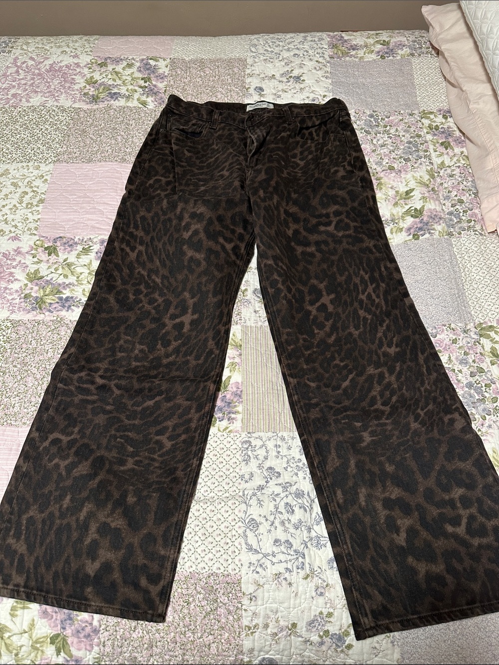 Abercrombie & Fitch Dark Brown Leopard Print Wide-Leg Pants